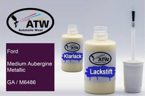 Ford, Medium Aubergine Metallic, GA / M6486: 20ml Lackstift + 20ml Klarlack - Set, von ATW Autoteile West.